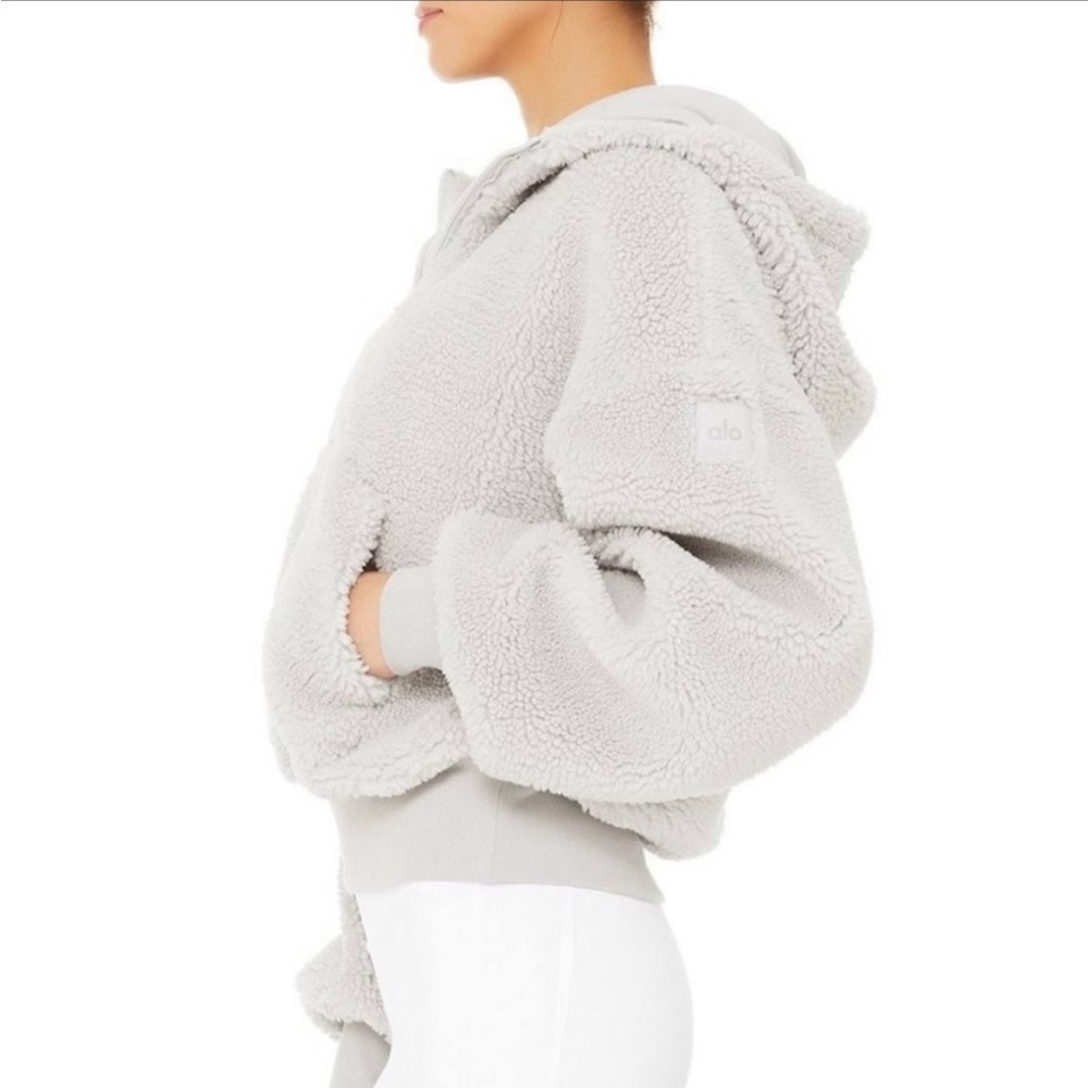 ALO xs dove grey Sherpa half zip pull over